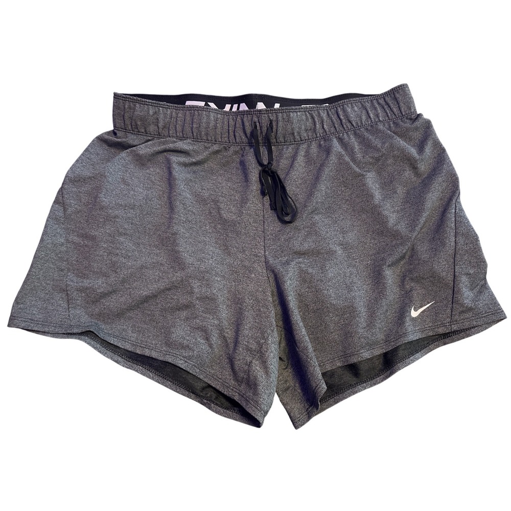 Nike Dri-FIT Gray Running Athletic Shorts Logo Waistband Drawstring Large